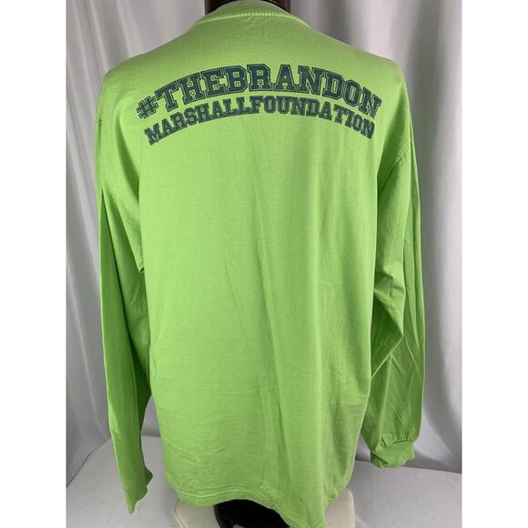 Large Men's The Brandon Marshall Foundation Bright Green Long Sleeve Logo Tshirt - Picture 7 of 8